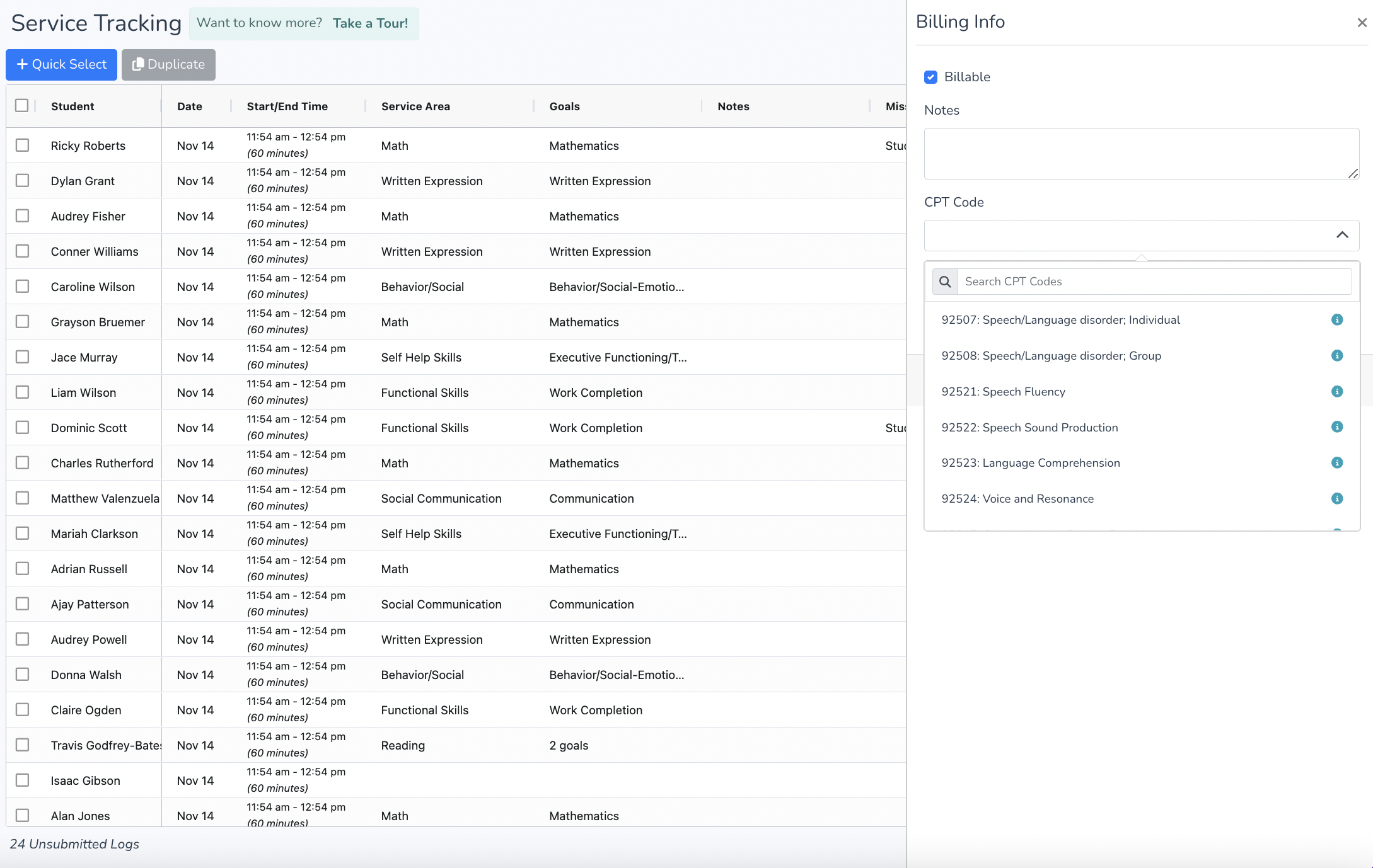 Service tracking